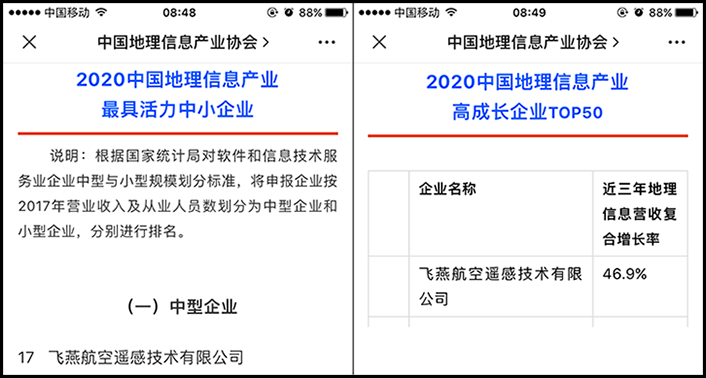 喜訊丨飛燕遙感榮獲2020中國(guó)地理信息產(chǎn)業(yè)最具活力中型企業(yè)榮譽(yù)稱號(hào)，榮耀入選2020中國(guó)地理信息產(chǎn)業(yè)高成長(zhǎng)企業(yè)TOP50！